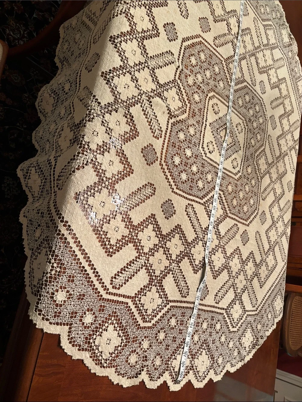 Handmade Cream Crochet Lace Tablecloth - Elegant Home Dining Accent